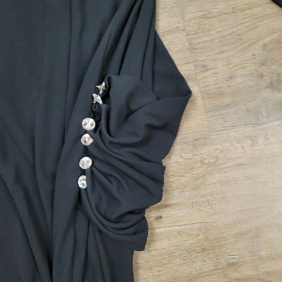 Vintage Steven Stoller New York Dress Cocktail Black Sheath Midi Long Sleeve 90s - Picture 9 of 10